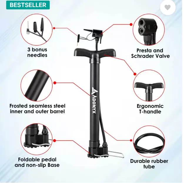 ADONYX Portable Bike Floor |120PSI with Multifunction Needle|Mini Ball, Bicycle Pump  (Black) - Image 4