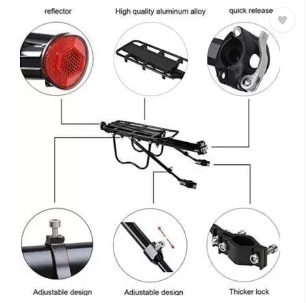 Bicycle Carrier Alloy Adjustable Rear Rack 110 Lbs Capacity Aluminium - Image 4