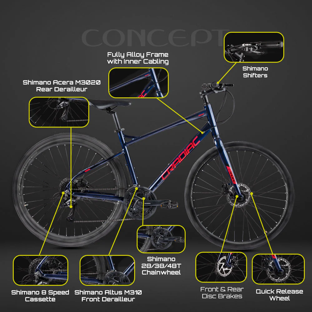 CRADIAC - Concept | 24 Speed Gear Hybrid Cycle | 700 * 35 C Bike | Rigid Fork | 6061 Alloy Frame | 700 * 35C Nylon Tires | Dual DISC Brakes | Ideal for 15+ Years Men/Boys/Girls - Image 9