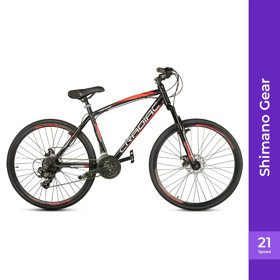 Cradiac Discover PRO 21 Speed Steel High Performance Gear Hybrid Cycles for Men with Front Suspension & Disc Brakes | Ideal for 15+ Years, Unisex, Frame Size : 18.5 Inch | 700 * 35C Tires - Image 3