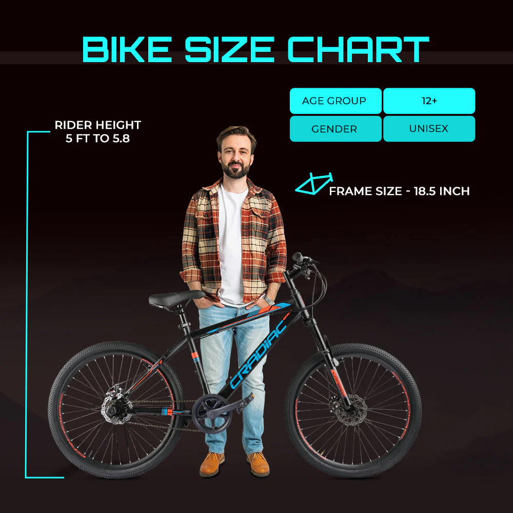 Cradiac Globetrotter Single Speed MTB, 26 Inch High Performance Mountain Cycle for Men with Front Suspension & Dual disc Brakes | Ideal for 12+ Years, Unisex, Frame Size - 18.5 Inch - Image 6