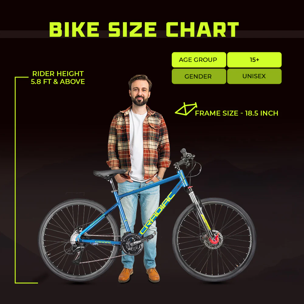 Cradiac Gunner PRO 21 Speed 6061 Alloy Hybrid Cycle 21 Geared Bicycle for Men with Front Lockout Suspension & Disc Brake Hybrid Bike | Ideal for 15+ Years, Unisex, Frame Size : 18.5 Inch, Teal Blue - Image 9