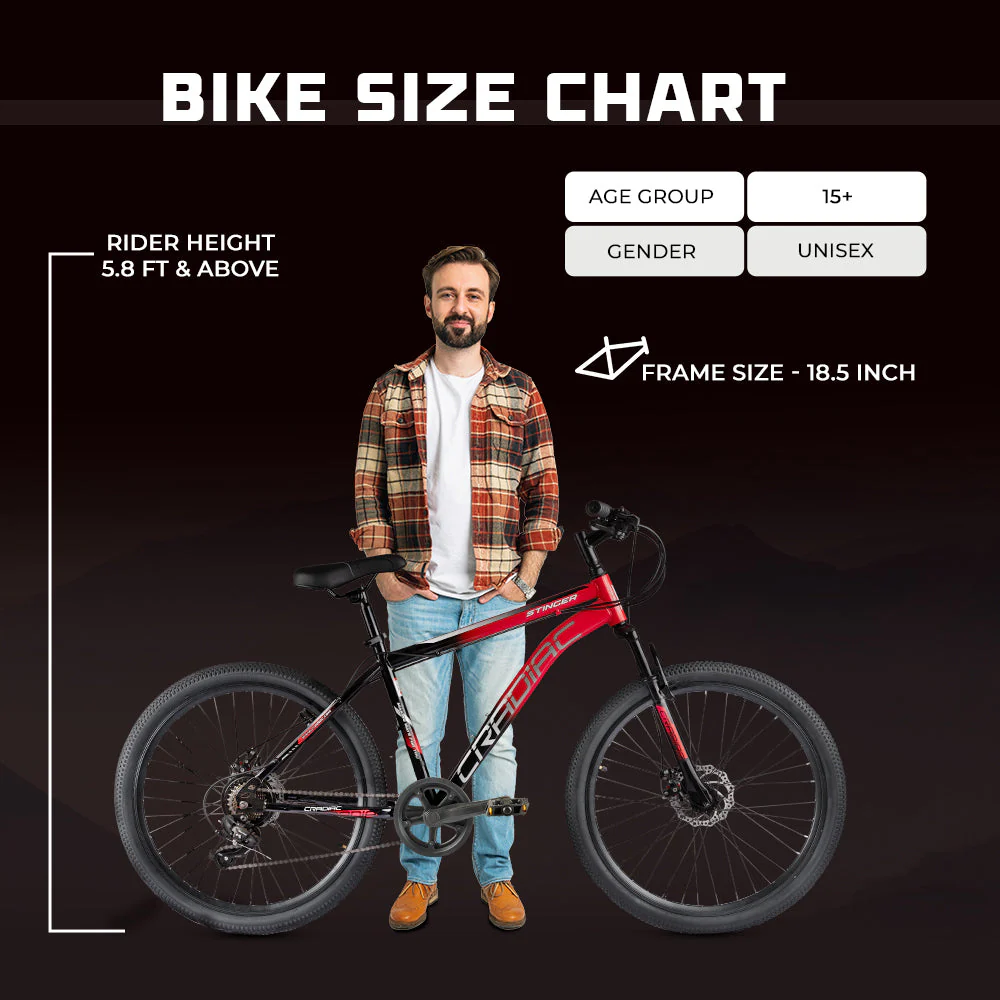 CRADIAC Stinger X7-7 Speed Cycle for Men with Dual Disc Brakes & Front Suspension Fork, 29 T 7 Speed Bicycle for Adults with Hitensile Steel Frame, Ideal for 12+ Years Unisex, 18.5 Inch Frame - Image 9