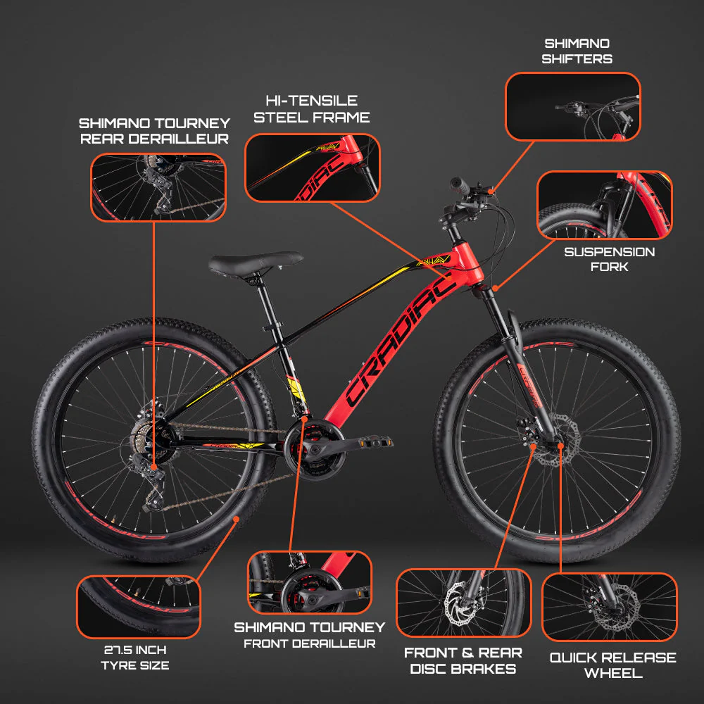 CRADIAC XC 90 21 Speed High Performance Steel Mountain Cycles for Men with Front Suspension & Dual Disc Brake| 27.5 T 21 Geared MTB Bike | Ideal for 14+ Years, Unisex, Frame Size : 18.5 inch - Image 5