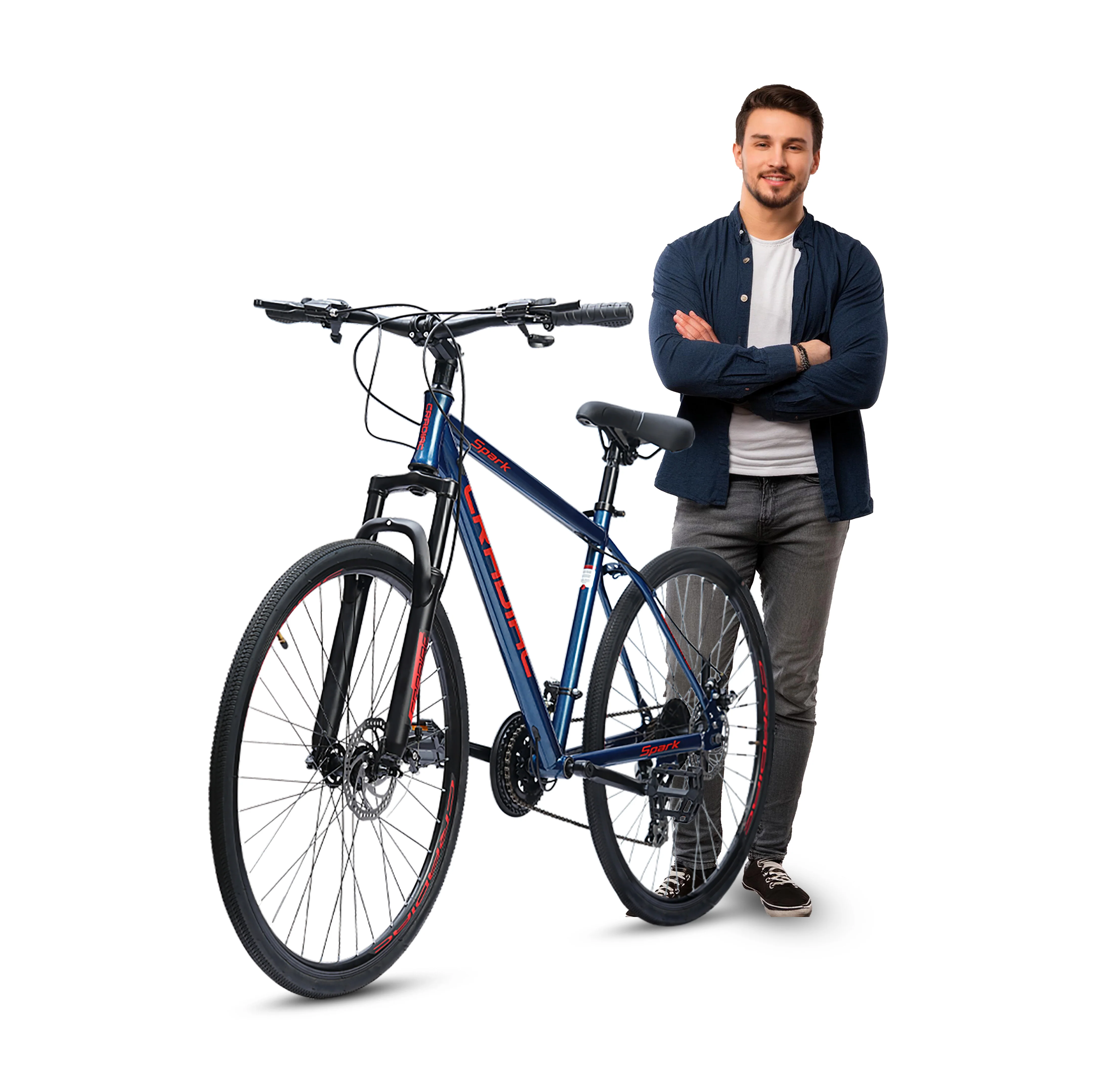 CRADIAC Spark 21 Speed | 18.5 INCH HI-TENSILE Steel Frame | 700C T Hybrid Bike | Front Suspension | Dual DISC - Image 2