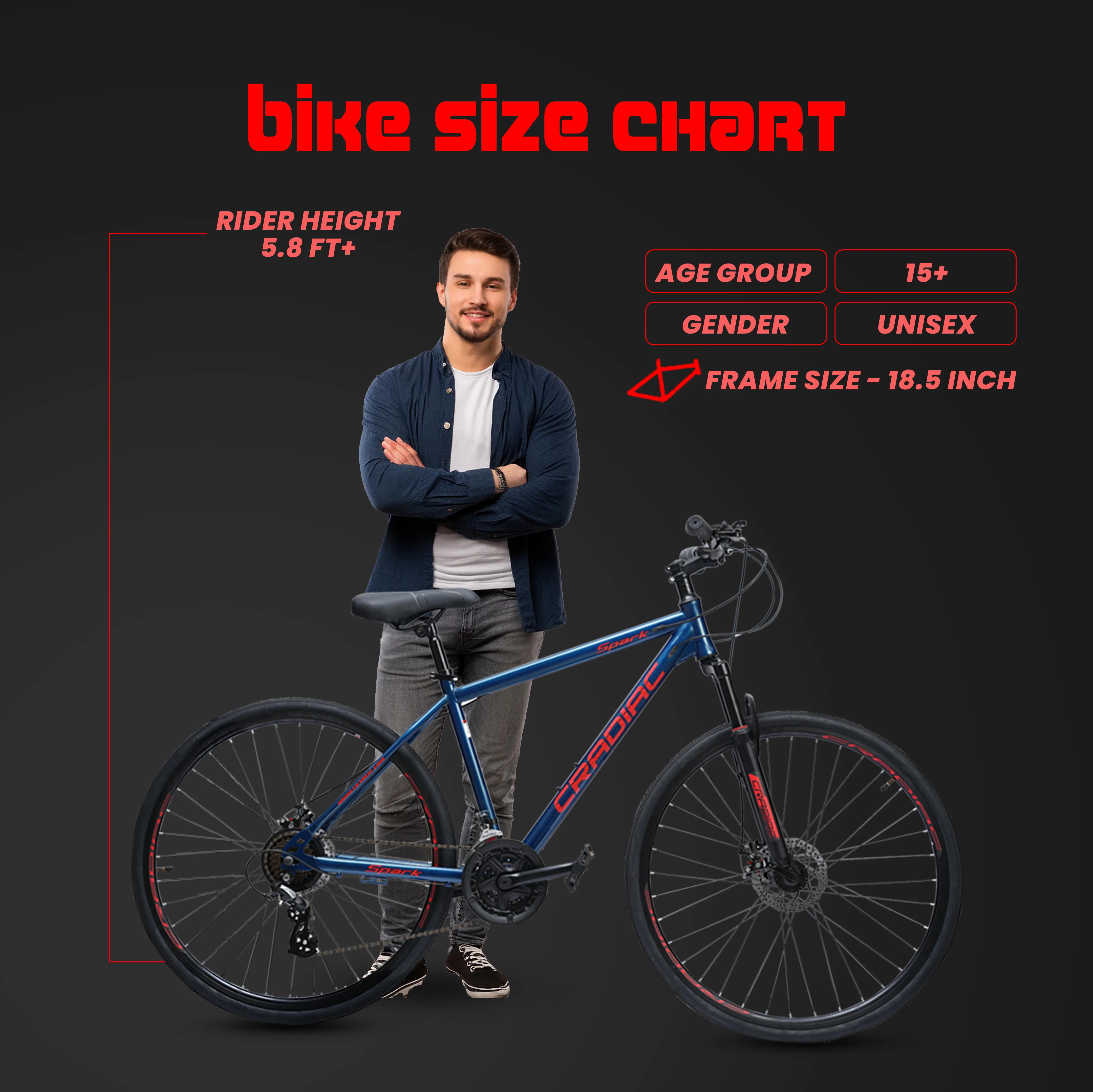 CRADIAC Spark 21 Speed | 18.5 INCH HI-TENSILE Steel Frame | 700C T Hybrid Bike | Front Suspension | Dual DISC - Image 6