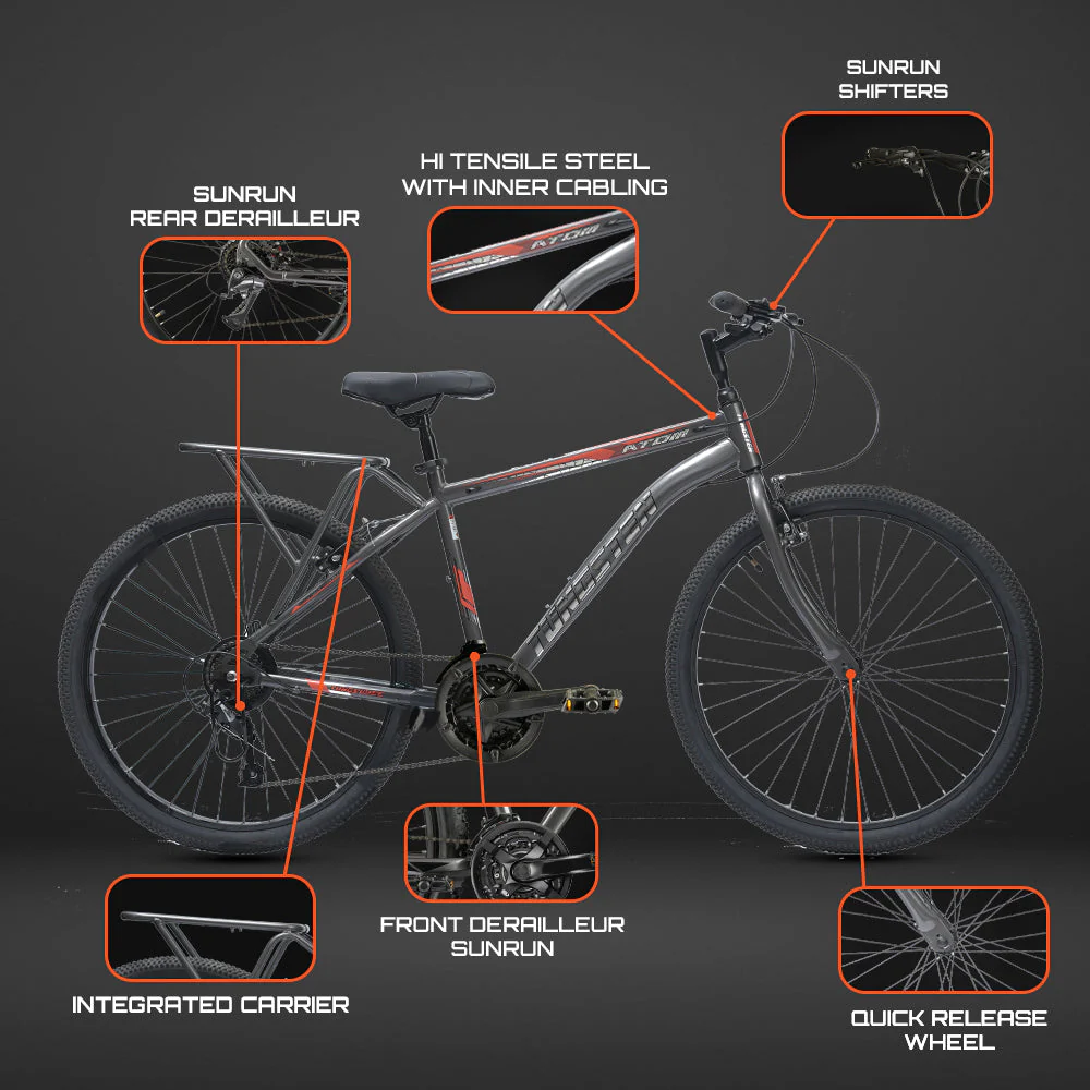 TUNGSTEN - Atom 21 Speed | 26 inch Mountain Bike | Integrated Carrier | Rigid Fork | Ideal for 12+ Years | Unisex - Image 9