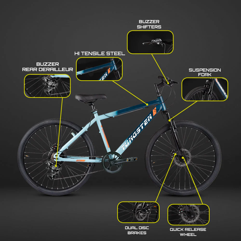 TUNGSTEN - Aviator 7 Speed | 26 INCH Mountain Bike with 7 Gears | HITENSILE Steel Frame | Dual DISC Brakes | Ideal for 12+ Years | Unisex - Image 6