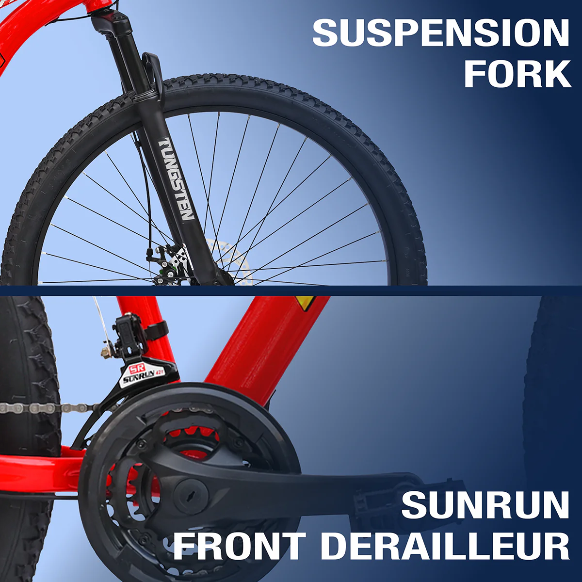 TUNGSTEN - Fire Storm 21 Speed | Hi-Tensile Steel Frame | Dual Disc Brakes | Suspension Fork | Unisex MTB | Ideal for 12+ Years - Image 4