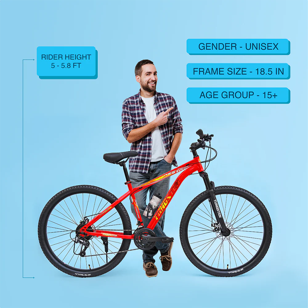 TUNGSTEN - Fire Storm 21 Speed | Hi-Tensile Steel Frame | Dual Disc Brakes | Suspension Fork | Unisex MTB | Ideal for 12+ Years - Image 6