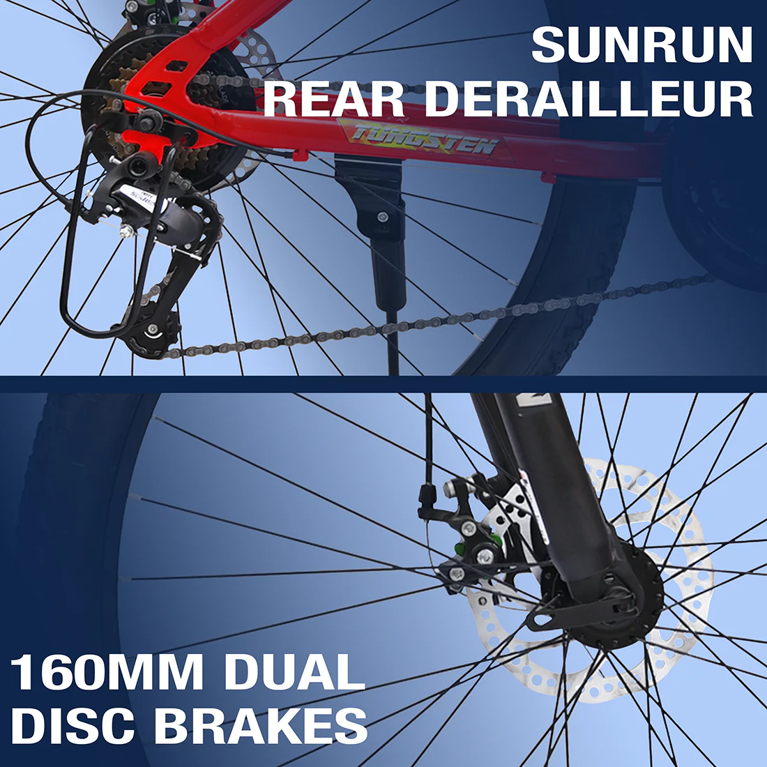 TUNGSTEN - Fire Storm 7 Speed | Hi-Tensile Steel Frame | Dual Disc Brakes | Suspension Fork | Unisex MTB | Ideal for 12+ Years - Image 4